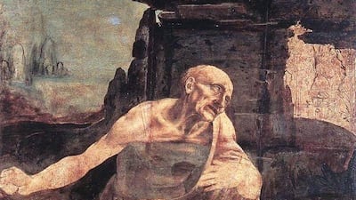 'St Jerome in the Wilderness' (1480). The unfinished painting depicts Saint Jerome during a retreat to the Syrian desert where he lived his life as a hermit. It is housed in the Vatican Museums in Rome, Italy