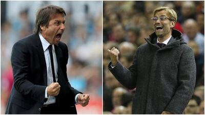 Antonio Conte's Chelsea side welcomes Jurgen Klopp's Liverpool team to Stamford Bridge on Friday night. Mike Egerton/PA / Phil Noble / Reuters
