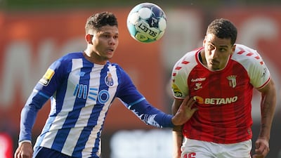 Braga's David Carmo, right, in action against Porto's Evanilson on April 25. EPA