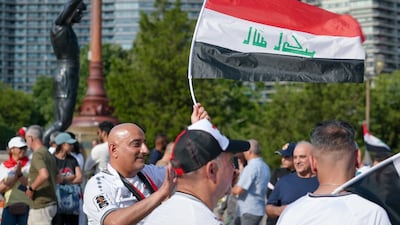 An Iraqi flag is flown outside the Rocky Steps in Philadelphia. Joshua Longmore / The National
