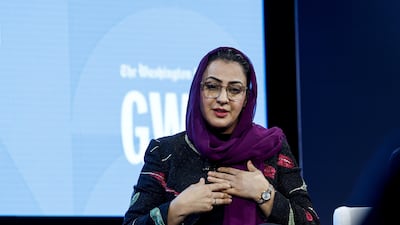 Naheed A Farid, a former Afghan parliamentarian, during a panel at The Washington Post Global Women's Summit, on November 15, in Washington. AFP