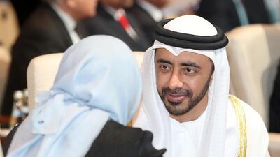 Sheikh Abdullah speaks to Retno Marsudi, Indonesian Minister for Foreign Affairs. Chris Whiteoak / The National