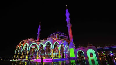 Sharjah Mosque is illuminated. AFP