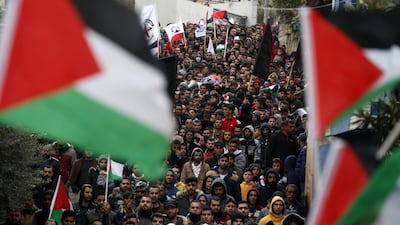 Palestinians carry the body of Badr Nafla, 19, who died after reportedly being shot by Israeli forces in the neck in the midst of confrontations near the northern West Bank city of Tulkarem yesterday, during his funeral in the same city. AFP