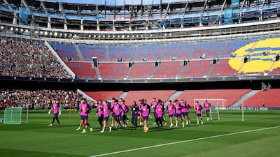 Barcelona players during training at the reopening of Spotify Camp Nou. Reuters