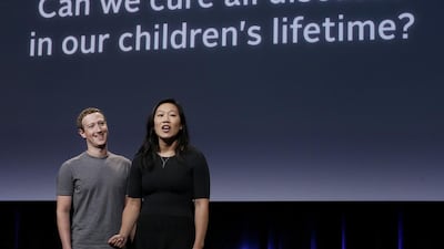 Facebook founder Mark Zuckerberg and his wife, Priscilla Chan have a new lofty goal: to cure, manage or eradicate all disease by the end of this century. Jeff Chiu / AP Photo