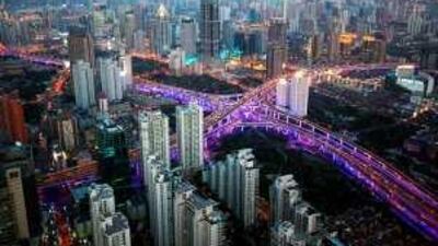 Shanghai's new financial district at night.