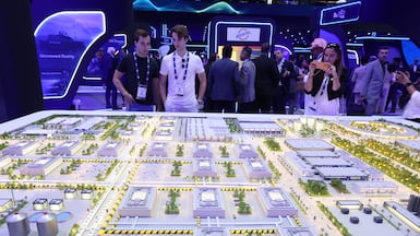 A model of the Stargate UAE project, which will be the largest AI data campus outside of the US, in Abu Dhabi. Chris Whiteoak / The National