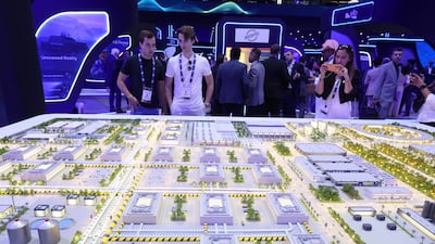 A model of the Stargate UAE project, which will be the biggest AI data centre campus outside the US. Chris Whiteoak / The National