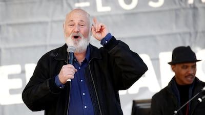 Director Rob Reiner speaks at the second annual Women's March in Los Angeles. Patrick T Fallon / Reuters