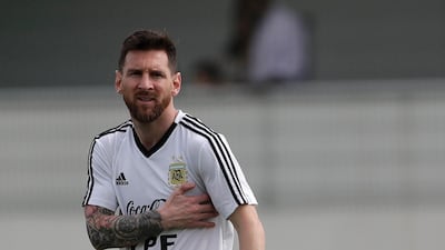 Argentina's Lionel Messi attends a practice session in Rio de Janeiro, Brazil, Thursday, June 27, 2019. Messi is the latest recipient of a Dubai Star. (AP Photo/Silvia Izquierdo)