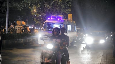 The ambulance carrying the dead body of Sridevi arrives at her house in Green Acres at Lokhandwala complex in Mumbai. Subhash Sharma for The National