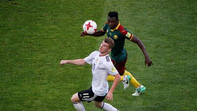 Germany's Timo Werner, left, was on target twice against Cameroon. Grigory Dukor / Reuters