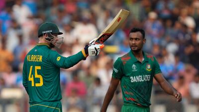 South Africa's Heinrich Klaasen celebrates his fifty. AP