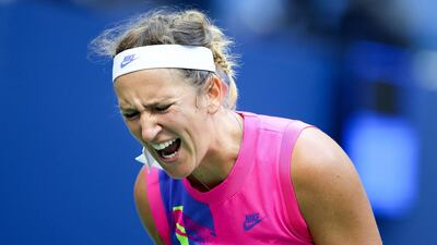 Victoria Azarenka reacts in the third set during the US Open final. AFP