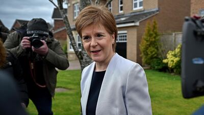 Scotland's First Minister Nicola Sturgeon leaves her home in Glasgow on Monday. Getty Images