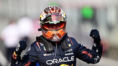 Red Bull driver Max Verstappen of the Netherlands reacts after he clocked the fastest time in the qualifying for the Austrian Formula One Grand Prix at the Red Bull Ring racetrack in Spielberg, southern Austria, Saturday, June 29, 2024. (Christian Bruna, Pool)