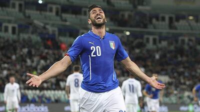 Graziano Pelle of Italy, who also plays for Southampton, celebrates after scoring the opening goal during the international friendly match against England at Juventus Arena on March 31, 2015 in Turin, Italy. (Photo by Marco Luzzani/Getty Images)