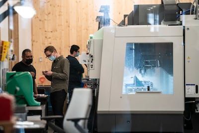 A CNC machine at the Brooklyn Navy Yard in New York, on April 28, 2021. AP