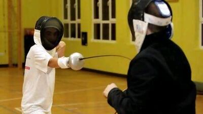 Irini Maria Van Zijderveld Paipai, 11, trains at the MK Fencing Academy in Dubai. A UAE national federation was set up three years ago and several competitions have already been held. Mike Young / The National