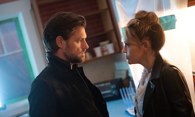 Sam Page, left, as Ed, with Alyssa Milano as Grace in 'Brazen'. Netflix