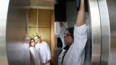 A visitor undergoes a radiation measurement after a guided tour at the inoperative Ignalina nuclear power plant.