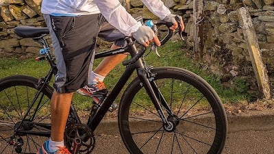 Sheikh Hamdan cycles through the Yorkshire countryside in England.