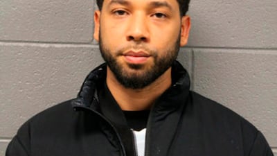 Jussie Smollett after his arrest by Chicago police. AP.