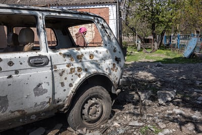 Destruction from Russian shelling in Novovorontsovka, Ukraine, near the Donbas region. Getty Images
