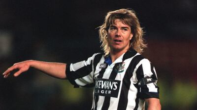 Newcastle's Barry Venison and his famous blond mullet look, no doubt an early inspiration for the 'Tiger King's' Joe Exotic. Allsport