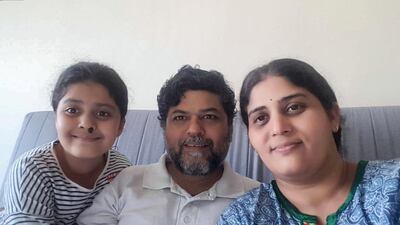 Pankaja Apte with her husband Akash and daughter Gargi will leave Dubai on a flight chartered by the Gulf Maharashtra Business Forum. Courtesy: Apte family