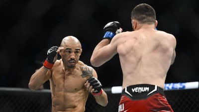 Jose Aldo fights Merab Dvalishvili during their bantamweight bout at UFC 278. Getty