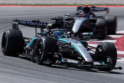 Mercedes driver George Russell drives ahead of teammate Kimi Antonelli during the Catalonia Formula One Grand Prix. AFP