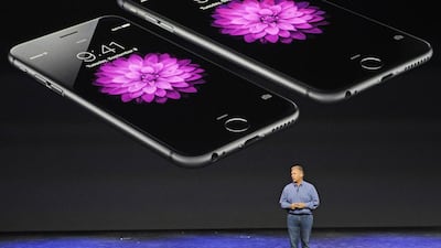 Philip Schiller, the senior vice president of worldwide marketing at Apple, speaks about the iPhone 6 and iPhone 6 Plus during a product announcement last week in Cupertino, California. David Paul Morris / Bloomberg News