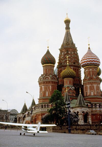 German teenager Mathias Rust lands his Cessna aircraft in Moscow's Red Square on May 28, 1987. AP