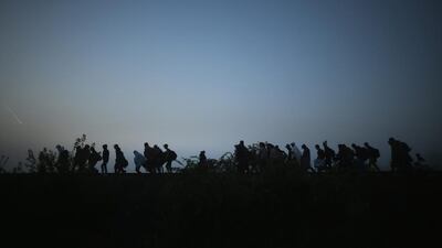 Migrants arrive at dawn at the Hungarian border with Serbia in Roszke, Hungary. A record 4,000 people crossed the Hungarian border with Serbia on Saturday.