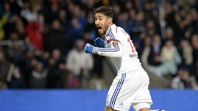 Lyon's Nabil Fekir celebrates after scoring the lone goal in a 1-0 Ligue 1 victory over Nantes on Sunday. Jean-Philippe Ksiazek / AFP / February 22, 2015
