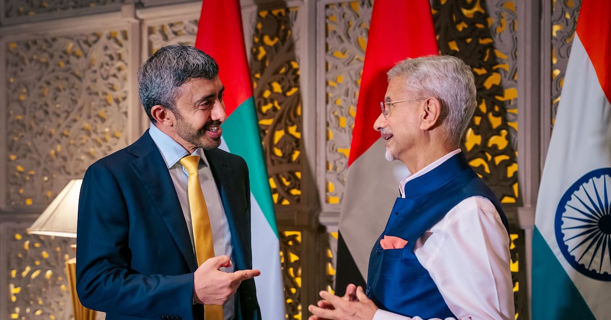 Sheikh Abdullah bin Zayed praises the strengthening of UAE-India relations during his meeting with the foreign minister in Mumbai. Sheikh Abdullah bin Zayed praises the strengthening of UAE-India relations during his meeting with the foreign minister in Mumbai.