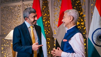 Sheikh Abdullah bin Zayed, Deputy Prime Minister and Minister of Foreign Affairs, with Dr Subrahmanyam Jaishankar in Mumbai. Photo: Wam