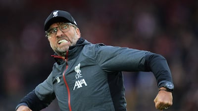 Liverpool manager Juergen Klopp celebrates after the win over Leicester City. EPA