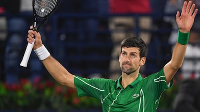 Serbia's Novak Djokovic reacts after winning the match against Germany's Philipp Kohlschreiber during the Dubai Duty Free Tennis Championships on Wednesday. AFP