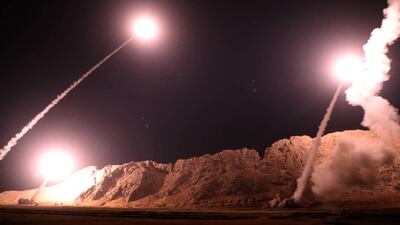 Missiles being launched from Iran into eastern Syria in retaliation for the attack in Ahvaz. EPA
