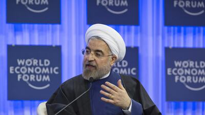 Iranian president Hassan Rouhani gestures as he speaks during a session of the World Economic Forum in Davos. AP Photo / Michel Euler