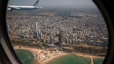 A Boeing 777 flies over Netanya on Israel's Independence Day, which marks the 73rd anniversary of its establishment. Reuters