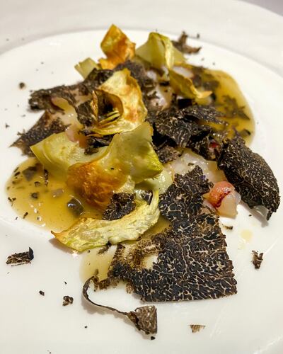Beck says even rich meats can be cooked in a healthy manner; seen here, lobster with artichoke and truffle
