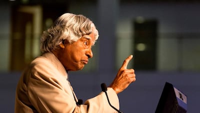 Dr APJ Abdul Kalam, the former presedent of India, giving a talk at the Sharjah International Book Fair. Duncan Chard for The National