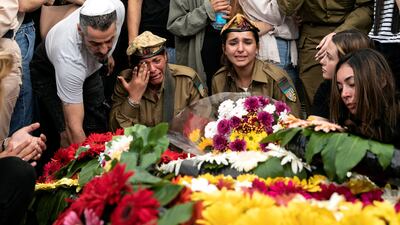 Friends and family at the funeral of Lia Ben-Nun, an Israeli soldier killed by an Egyptian policeman near the border. Reuters