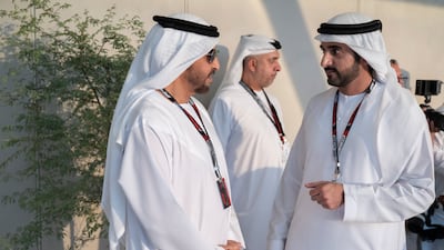 Sheikh Hamdan bin Zayed and Sheikh Hamdan bin Mohammed at Yas Marina Circuit. Hamad Al Kaabi / Presidential Court