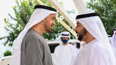 Sheikh Mohamed speaks to Sheikh Hamdan bin Zayed, Ruler’s Representative in Al Dhafra Region. Photo: Presidential Court