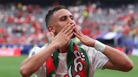 Morocco's Soufiane Rahimi celebrates after his side's 3-0 victory over Canada in Houston, Texas on Saturday. The Atlas Lions have earned back-to-back World Cup quarter-final qualifications. AFP